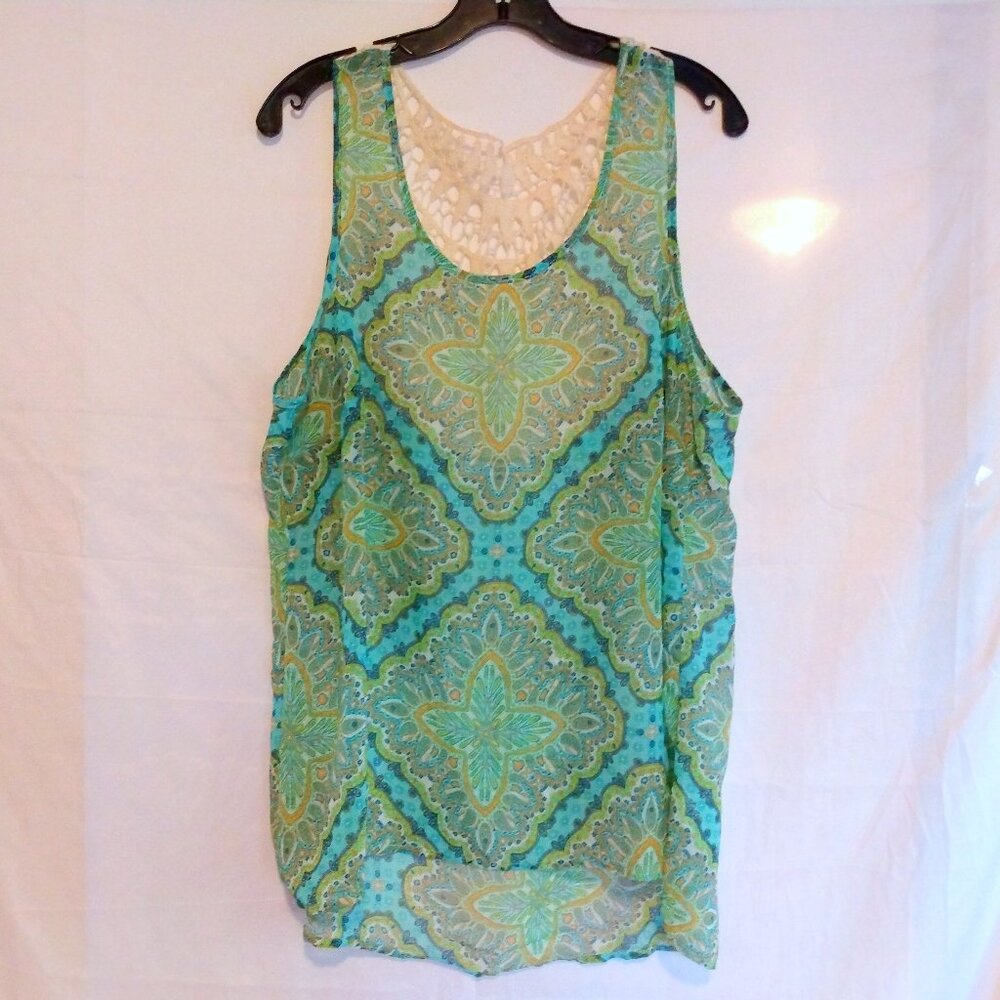 Maurices Sleeveless Sheer Top Tank Shirt XL Boho Crochet Lace Festival Hippie